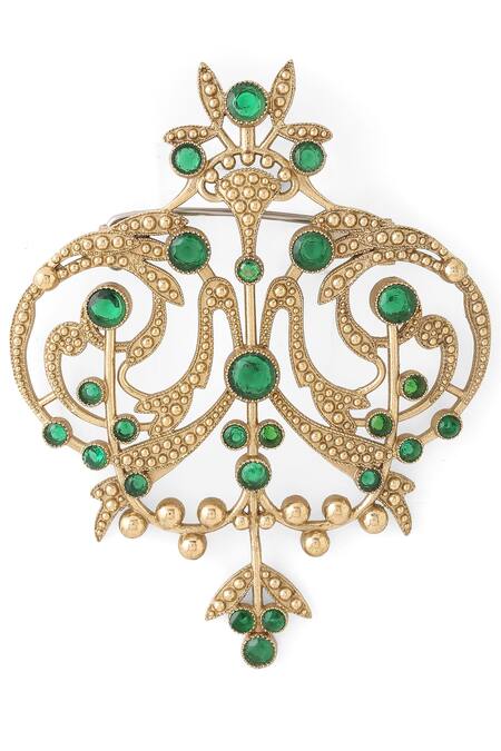Shop_Cosa Nostraa_Gold Crystals Ornate Aura Embellished Brooch _Online_at_Aza_Fashions