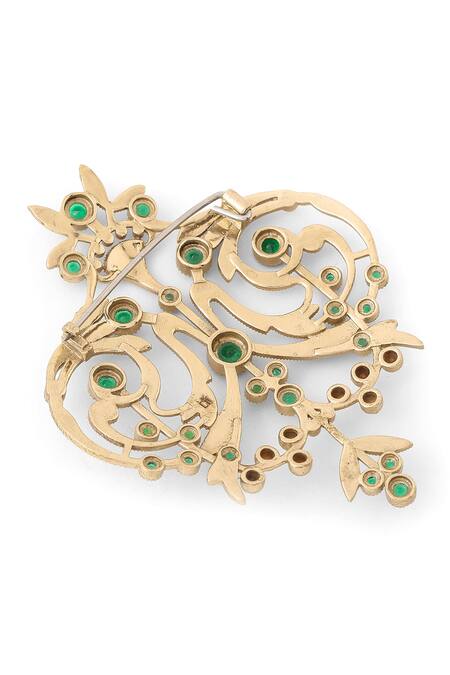 Cosa Nostraa_Gold Crystals Ornate Aura Embellished Brooch _at_Aza_Fashions