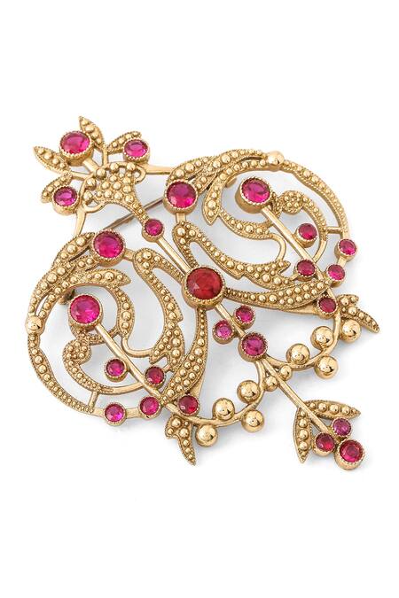 Buy_Cosa Nostraa_Gold Crystals Ornate Aura Embellished Brooch _Online_at_Aza_Fashions