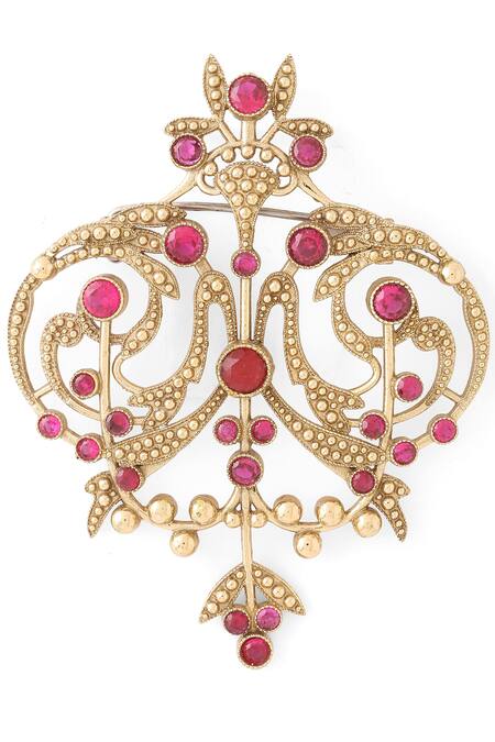 Shop_Cosa Nostraa_Gold Crystals Ornate Aura Embellished Brooch _Online_at_Aza_Fashions