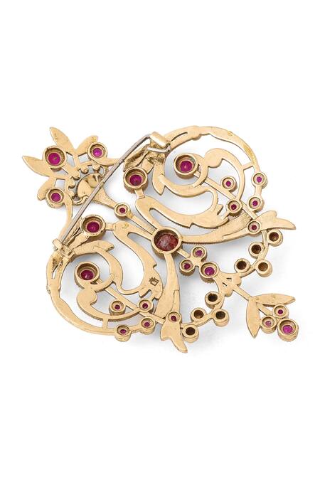 Cosa Nostraa_Gold Crystals Ornate Aura Embellished Brooch _at_Aza_Fashions