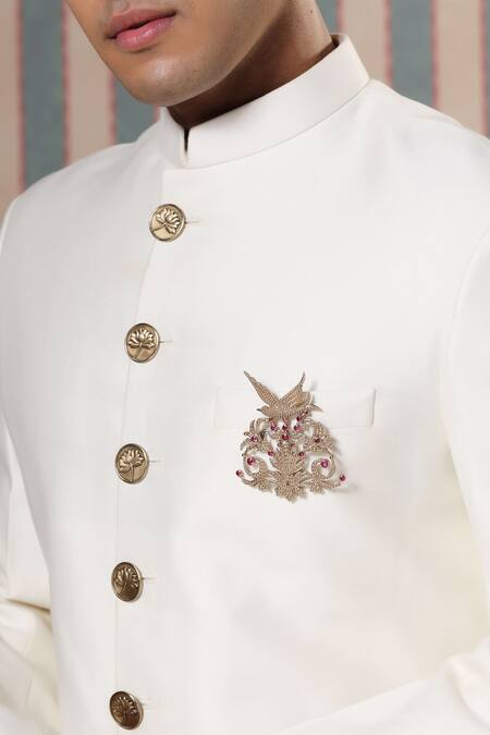 Cosa Nostraa_Gold Crystals Floral And Flight Gemstone Embellished Brooch _Online_at_Aza_Fashions