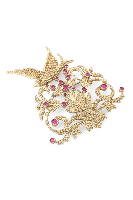 Buy_Cosa Nostraa_Gold Crystals Floral And Flight Gemstone Embellished Brooch _Online_at_Aza_Fashions