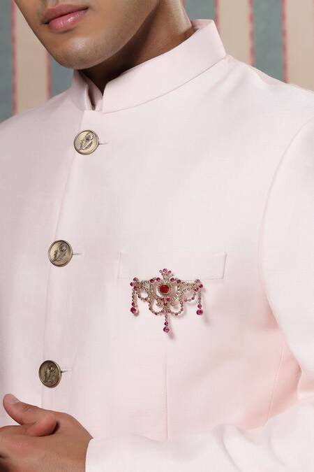 Cosa Nostraa_Gold Crystals Antique Marvel Embellished Brooch _Online_at_Aza_Fashions