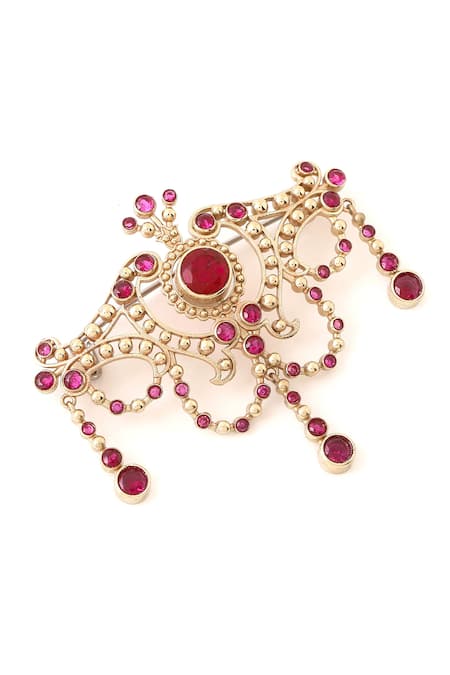 Buy_Cosa Nostraa_Gold Crystals Antique Marvel Embellished Brooch _Online_at_Aza_Fashions