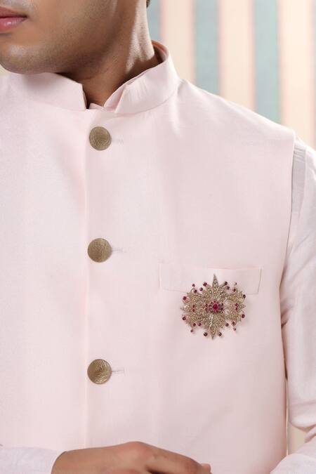 Cosa Nostraa_Gold Crystals Rustic Reflection Embellished Brooch _Online_at_Aza_Fashions