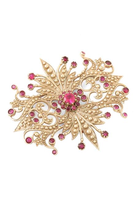 Shop_Cosa Nostraa_Gold Crystals Rustic Reflection Embellished Brooch _Online_at_Aza_Fashions