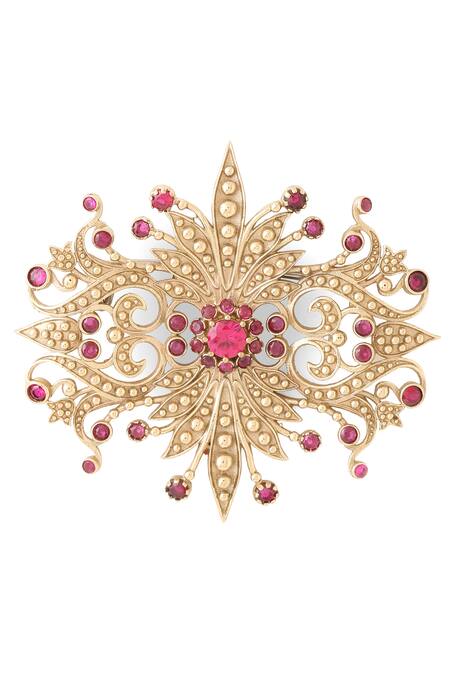 Cosa Nostraa_Gold Crystals Rustic Reflection Embellished Brooch _at_Aza_Fashions