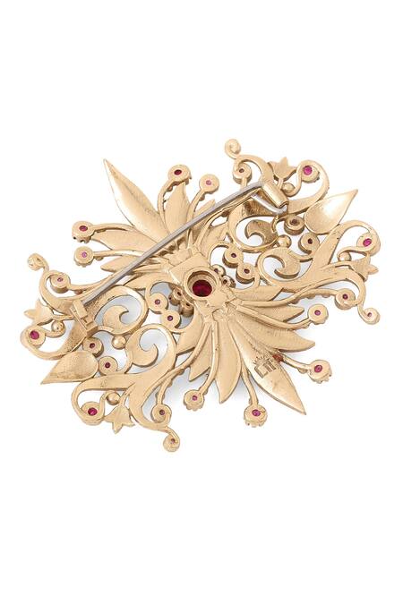 Buy_Cosa Nostraa_Gold Crystals Rustic Reflection Embellished Brooch 