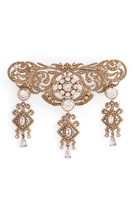 Buy_Cosa Nostraa_Gold Crystals, Diamonds Glass Stone Studded Symphony Brooch _Online_at_Aza_Fashions