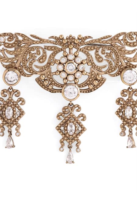 Shop_Cosa Nostraa_Gold Crystals, Diamonds Glass Stone Studded Symphony Brooch _Online_at_Aza_Fashions