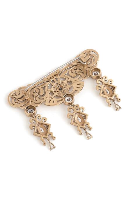 Cosa Nostraa_Gold Crystals, Diamonds Glass Stone Studded Symphony Brooch _at_Aza_Fashions