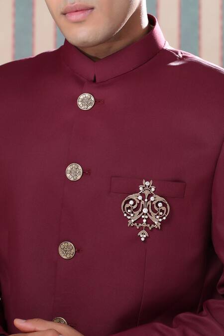 Cosa Nostraa_Gold Crystals, Diamonds Ornate Aura Filigree Brooch _Online_at_Aza_Fashions