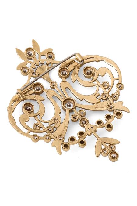 Buy_Cosa Nostraa_Gold Crystals, Diamonds Ornate Aura Filigree Brooch 