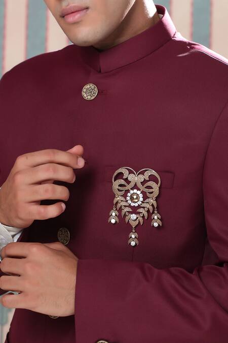 Cosa Nostraa_Gold Crystals Elite Extravagance Studded Brooch _Online_at_Aza_Fashions