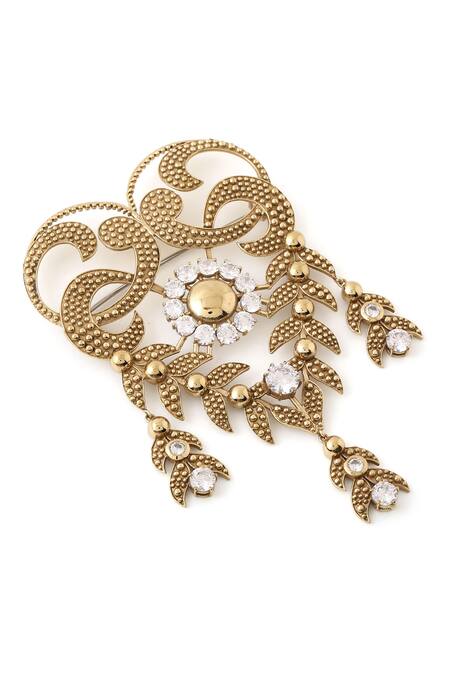 Buy_Cosa Nostraa_Gold Crystals Elite Extravagance Studded Brooch _Online_at_Aza_Fashions