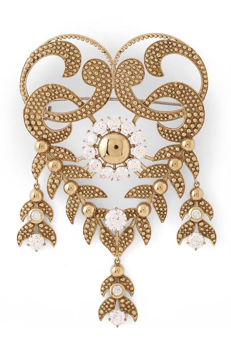 Shop_Cosa Nostraa_Gold Crystals Elite Extravagance Studded Brooch _Online_at_Aza_Fashions