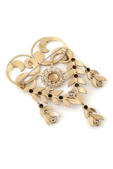 Cosa Nostraa_Gold Crystals Elite Extravagance Studded Brooch _at_Aza_Fashions
