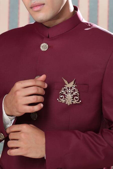 Cosa Nostraa_Gold Crystals Flora And Flight Studded Brooch _Online_at_Aza_Fashions