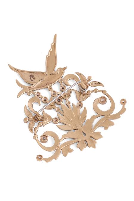 Buy_Cosa Nostraa_Gold Crystals Flora And Flight Studded Brooch _Online_at_Aza_Fashions
