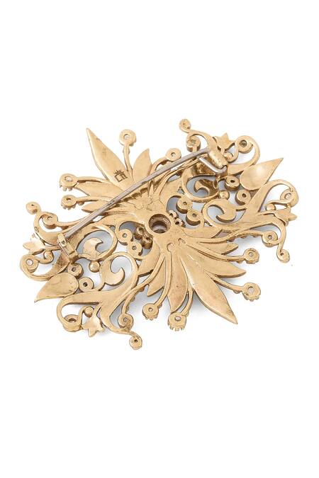 Cosa Nostraa_Gold Crystals Rustic Fleur Reflection Brooch _at_Aza_Fashions