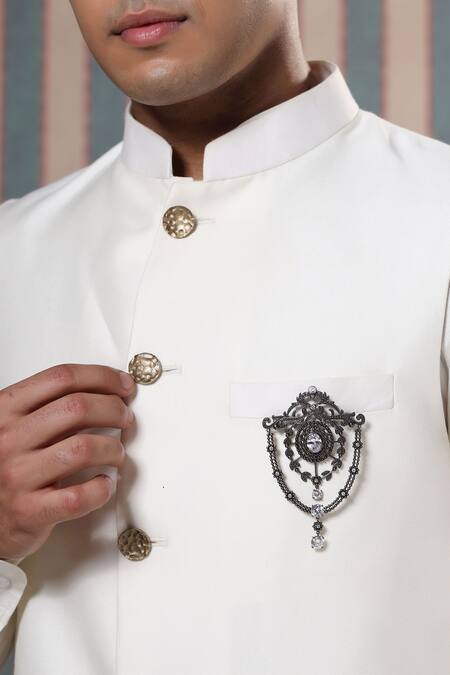 Cosa Nostraa_Grey Crystals Mystic Magic Shield Studded Brooch _Online_at_Aza_Fashions