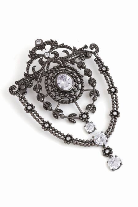 Buy_Cosa Nostraa_Grey Crystals Mystic Magic Shield Studded Brooch _Online_at_Aza_Fashions