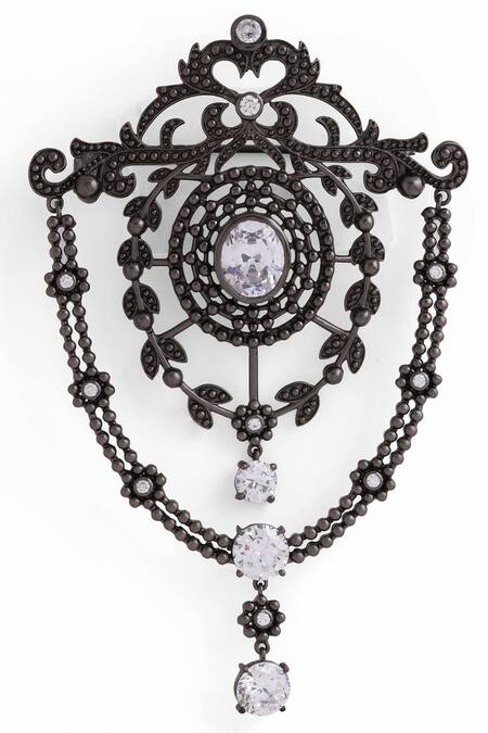 Shop_Cosa Nostraa_Grey Crystals Mystic Magic Shield Studded Brooch _Online_at_Aza_Fashions