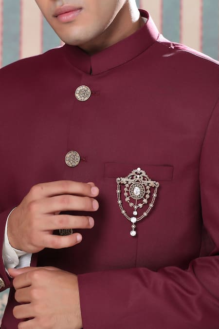 Cosa Nostraa_Gold Crystals Persian Fleur Swerve Studded Brooch _Online_at_Aza_Fashions