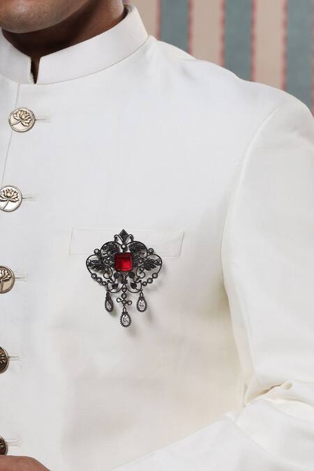Cosa Nostraa_Grey Crystals Intricate Bloom Wonder Studded Brooch _Online_at_Aza_Fashions