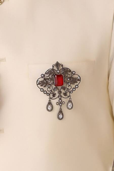 Buy_Cosa Nostraa_Grey Crystals Intricate Bloom Wonder Studded Brooch _Online_at_Aza_Fashions