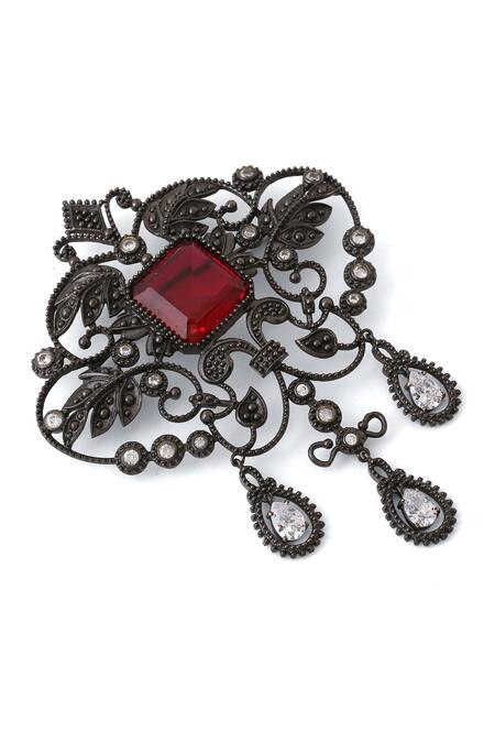 Buy_Cosa Nostraa_Grey Crystals Intricate Bloom Wonder Studded Brooch 