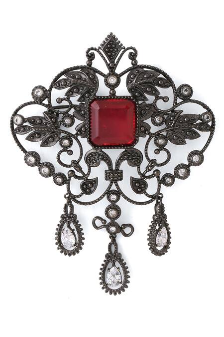 Shop_Cosa Nostraa_Grey Crystals Intricate Bloom Wonder Studded Brooch 