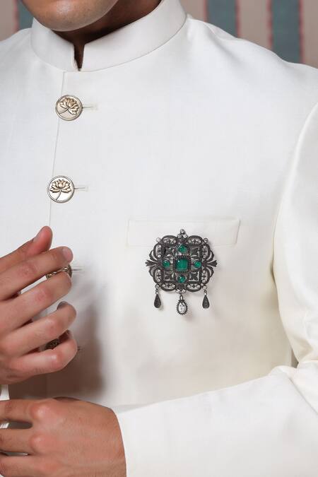 Cosa Nostraa_Grey Crystals Royal Rustic Florin Studded Brooch _Online_at_Aza_Fashions