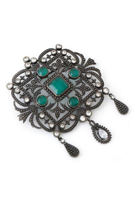 Buy_Cosa Nostraa_Grey Crystals Royal Rustic Florin Studded Brooch _Online_at_Aza_Fashions