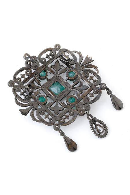 Cosa Nostraa_Grey Crystals Royal Rustic Florin Studded Brooch _at_Aza_Fashions