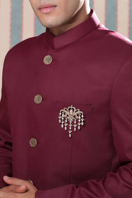 Cosa Nostraa_Gold Crystals Victorian Studded Dangle Brooch _Online_at_Aza_Fashions