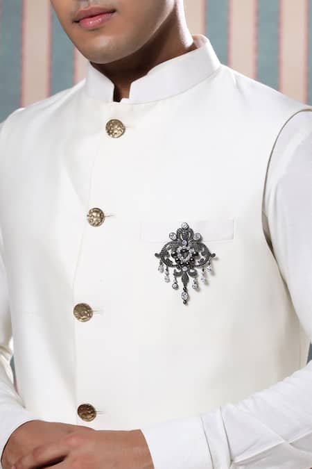 Cosa Nostraa_Grey Crystals, Tassels Victorian Studded Vogue Brooch _Online_at_Aza_Fashions