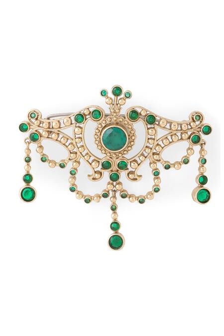 Buy_Cosa Nostraa_Gold Crystals Antique Marvel Brooch _Online_at_Aza_Fashions