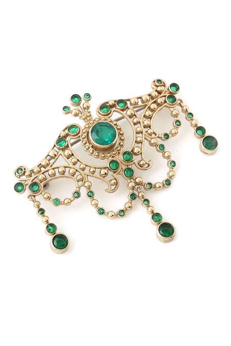 Shop_Cosa Nostraa_Gold Crystals Antique Marvel Brooch _Online_at_Aza_Fashions