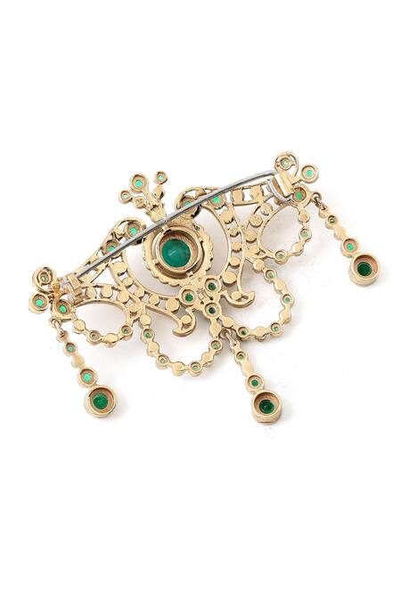 Cosa Nostraa_Gold Crystals Antique Marvel Brooch _at_Aza_Fashions