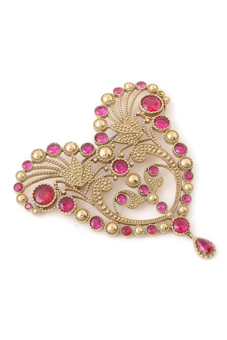 Buy_Cosa Nostraa_Gold Crystals Victorian Heart Brooch _Online_at_Aza_Fashions