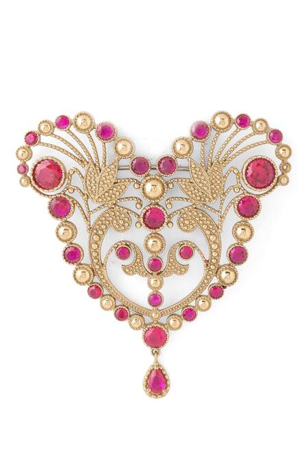 Shop_Cosa Nostraa_Gold Crystals Victorian Heart Brooch _Online_at_Aza_Fashions