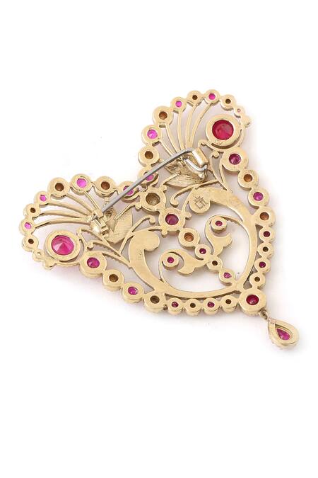 Cosa Nostraa_Gold Crystals Victorian Heart Brooch _at_Aza_Fashions