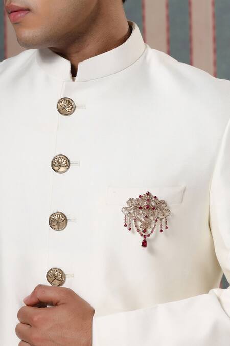 Cosa Nostraa_Gold Stones Studded Glitz Brooch _Online_at_Aza_Fashions