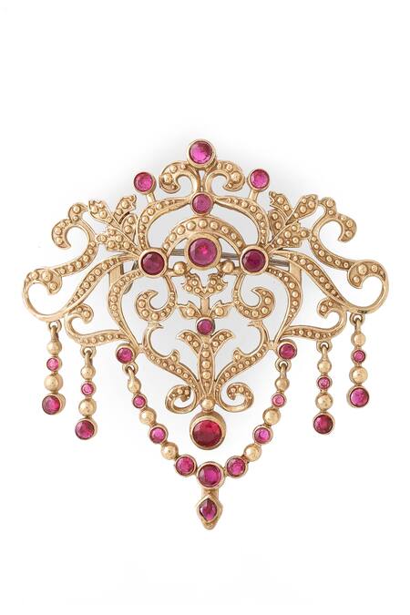 Shop_Cosa Nostraa_Gold Stones Studded Glitz Brooch _Online_at_Aza_Fashions