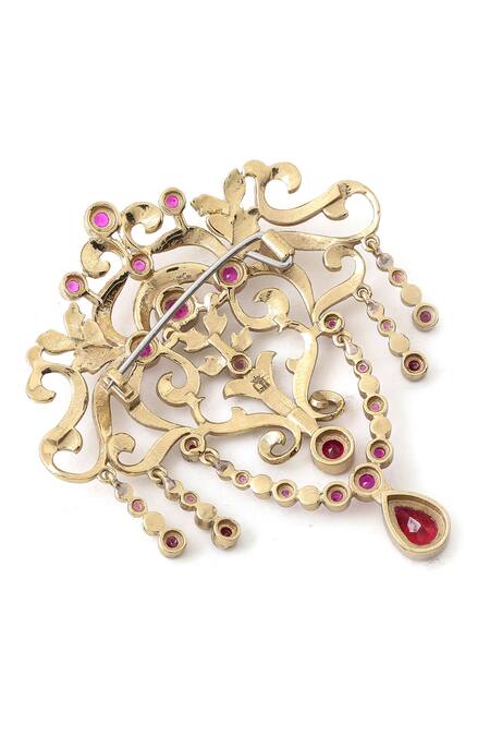 Cosa Nostraa_Gold Stones Studded Glitz Brooch _at_Aza_Fashions