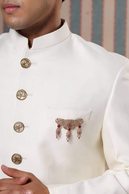 Cosa Nostraa_Gold Crystals, Rhinestones Studded Tassel Symphony Brooch _Online_at_Aza_Fashions