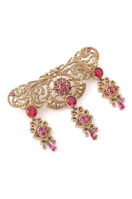 Buy_Cosa Nostraa_Gold Crystals, Rhinestones Studded Tassel Symphony Brooch _Online_at_Aza_Fashions