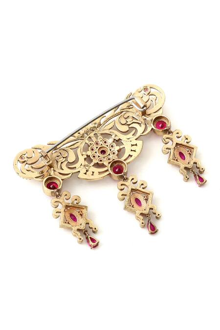 Cosa Nostraa_Gold Crystals, Rhinestones Studded Tassel Symphony Brooch _at_Aza_Fashions